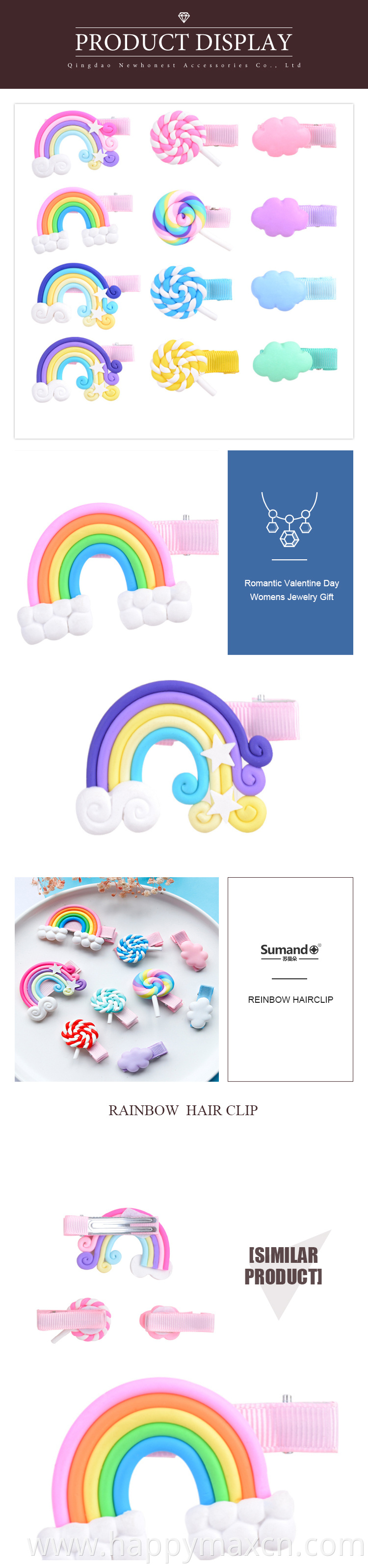 HC373 2022 Cute design kids hair accessories cartoon hair clip hair clip set kids Rainbow hairclips for kid